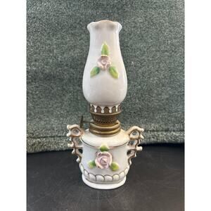 Porcelain Rose Winged Mini Oil Lamp 7 Inches Tall Numbered